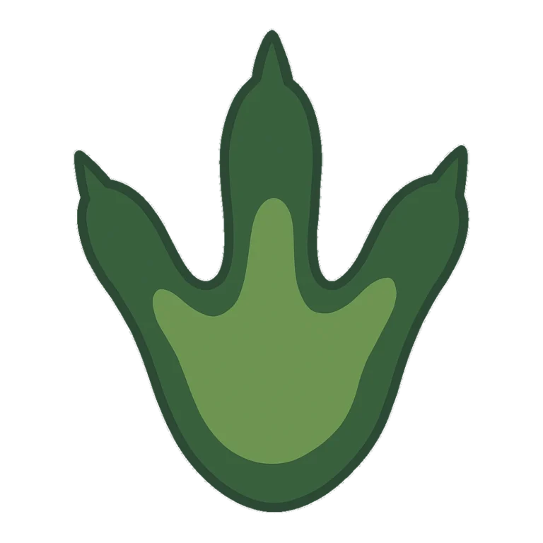 Dinosaur footprints clipart of a large three-toed green dinosaur footprint