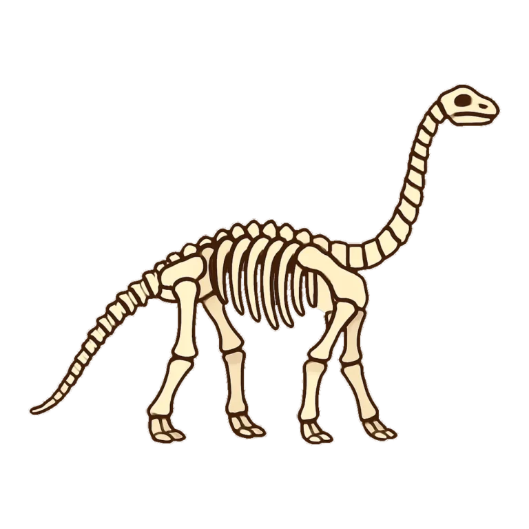 Dinosaur fossil clipart of a cream skeleton of a long-necked dinosaur