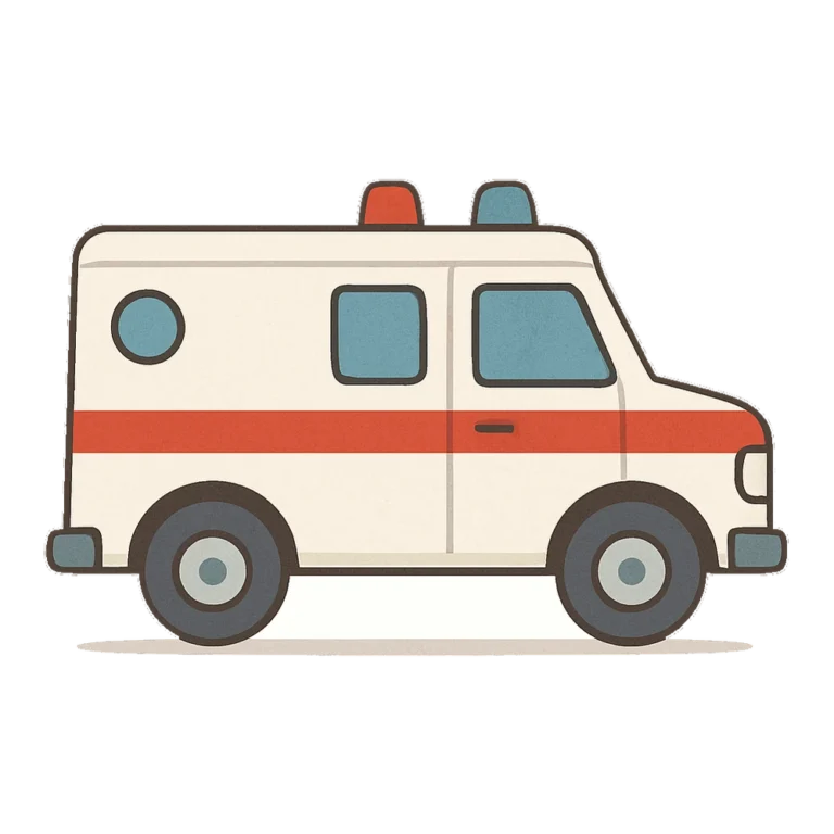 Ambulance clipart of a white and red ambulance van in retro style