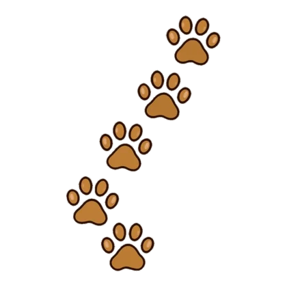Paw prints clip art of a gently curving trail of brown dog paw prints