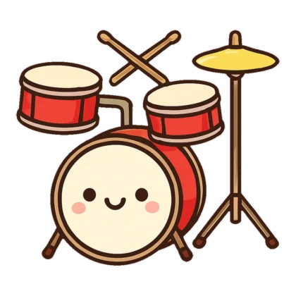 Cute drum clipart of a small drum set with cymbals and crossed drumsticks