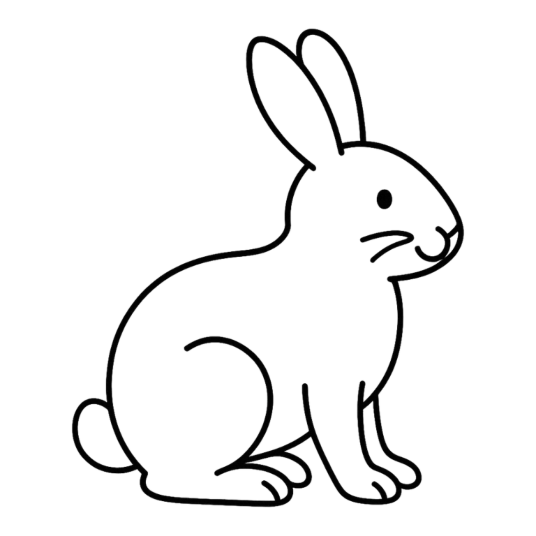 Rabbit clipart black and white outline of a sitting bunny with long ears for coloring