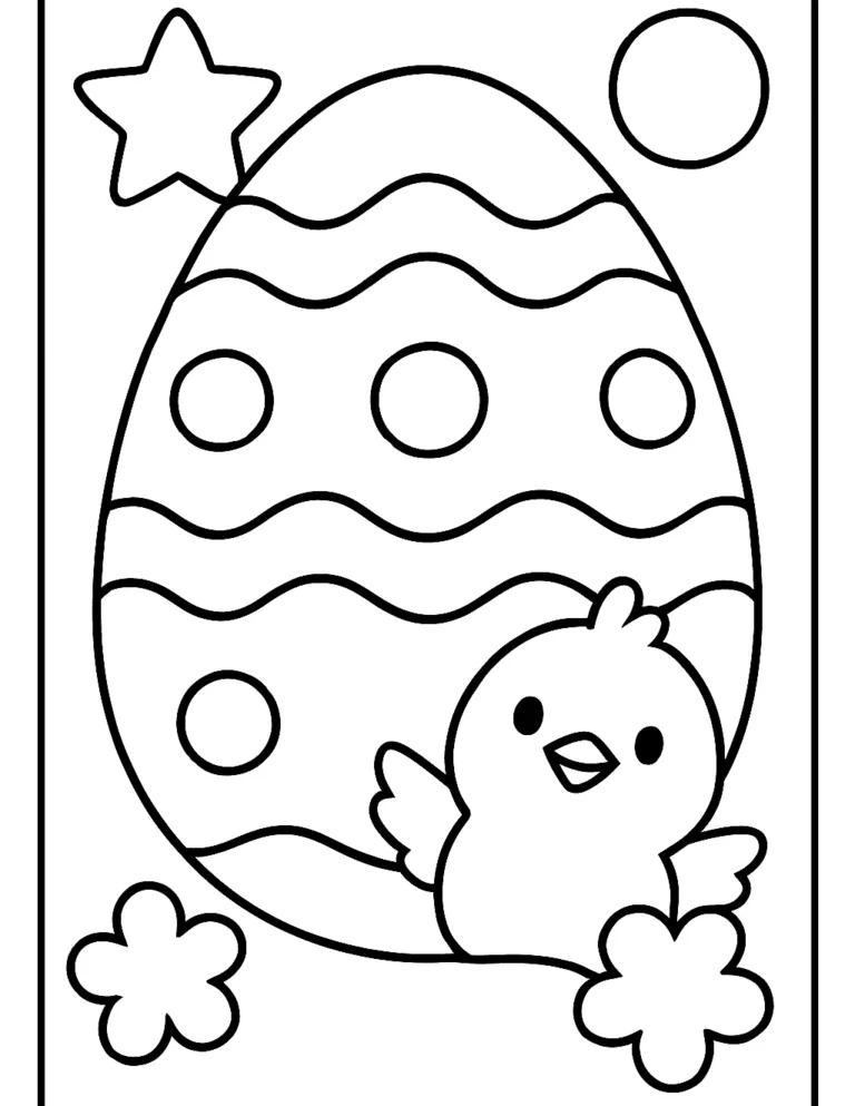 Preschool Easter egg coloring page of one giant egg with wavy stripes