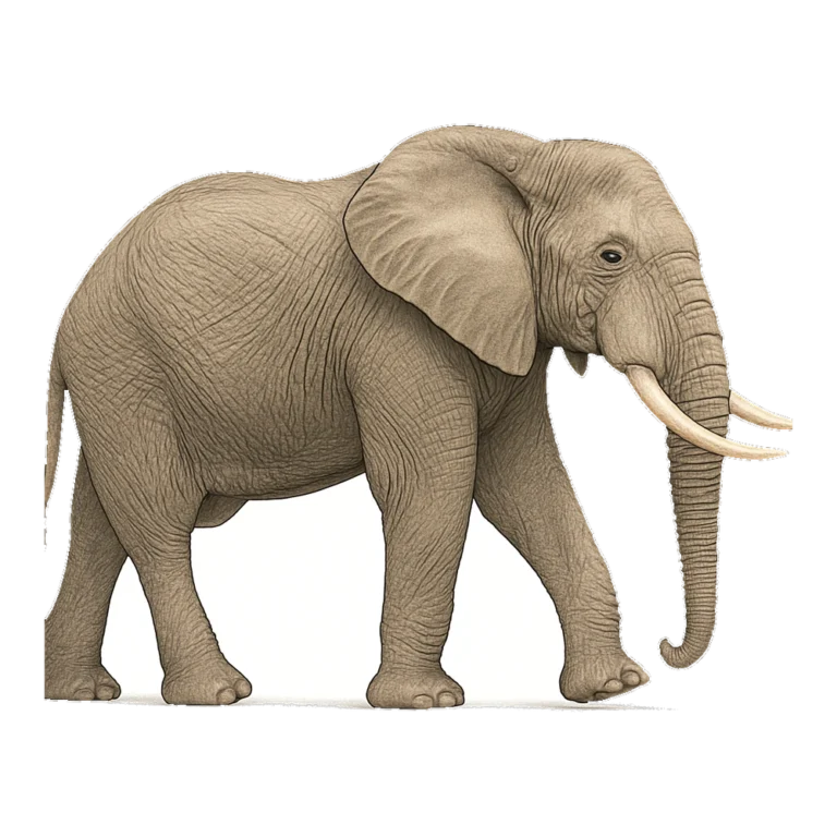 Real elephant clipart of an African elephant in side view with large ears and tusks