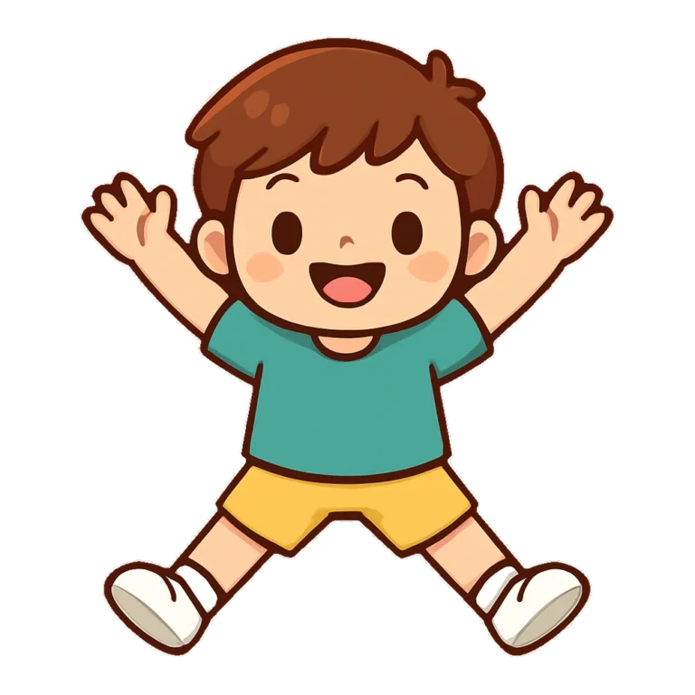 Exercise clipart of a cute kid doing jumping jacks with arms and legs spread