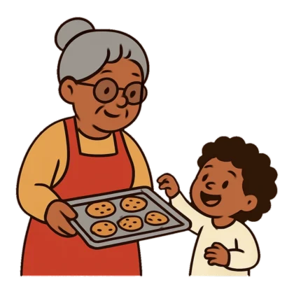 Grandma clipart of a grandmother with a cookie tray and her granddaughter