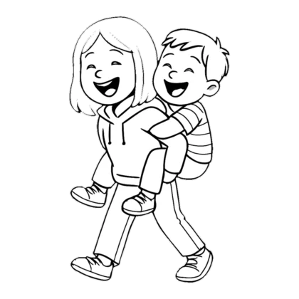 Sister and brother clipart outline of a big sister giving her little brother a piggyback