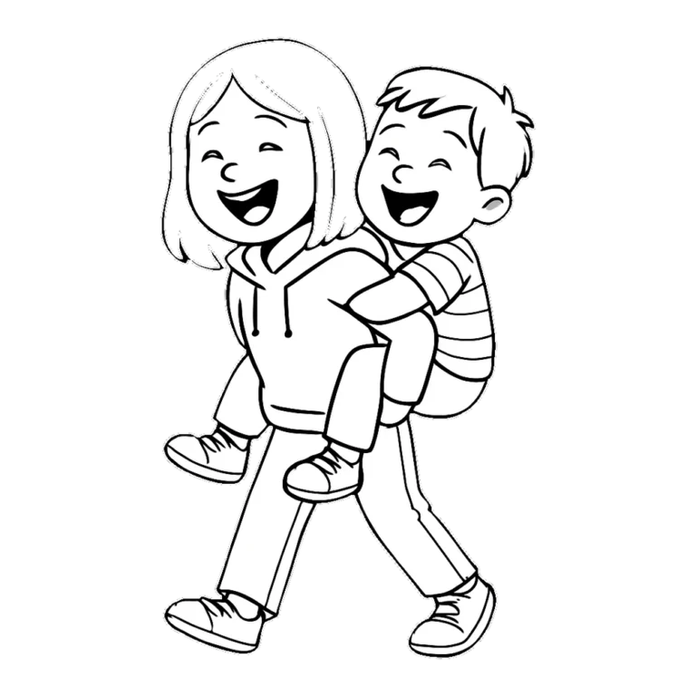 Sister and brother clipart outline of a big sister giving her little brother a piggyback