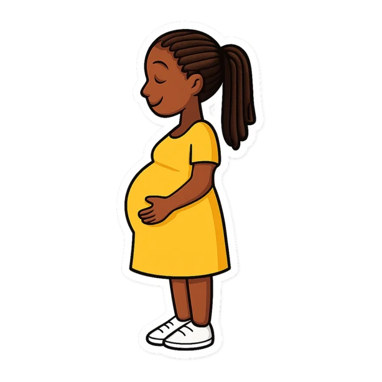 Mom to be clipart sticker of a smiling expecting mom in a yellow dress