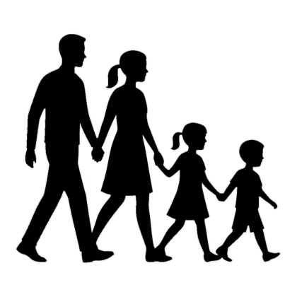 Family clipart silhouette of parents and two kids walking together hand in hand