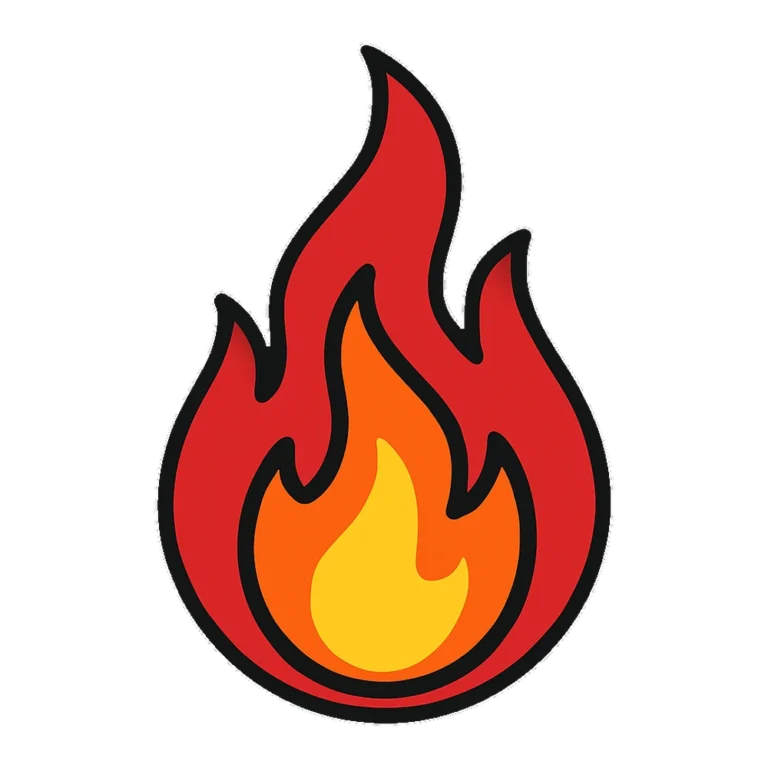 Flame clipart of a bright orange and yellow fire with three curling tongues