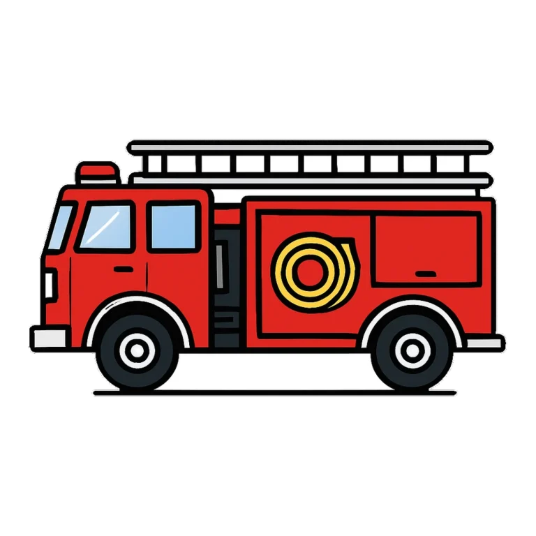 Fire truck clipart of a bright red fire engine with a silver ladder on top