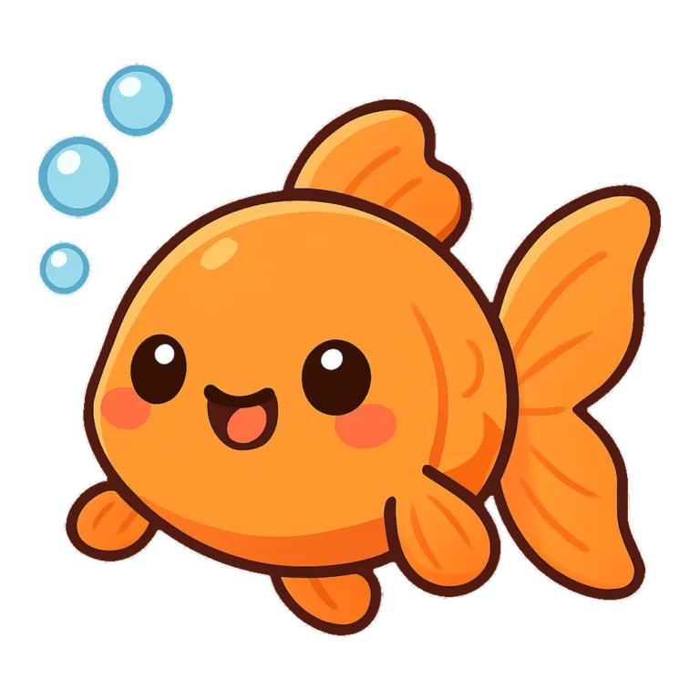 Cute goldfish clipart of a round orange fish blowing three little bubbles