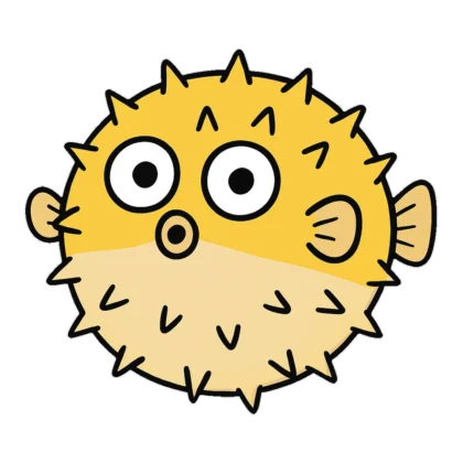 Puffer fish clipart in flat colors of a round puffed up fish with spikes