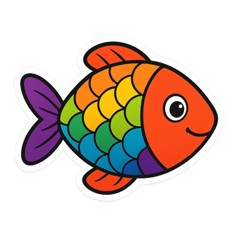 Rainbow fish clipart sticker of a fish with shiny rainbow scales and a white border