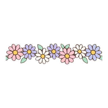 Flower border clipart of a long garland of pastel daisies and leaves
