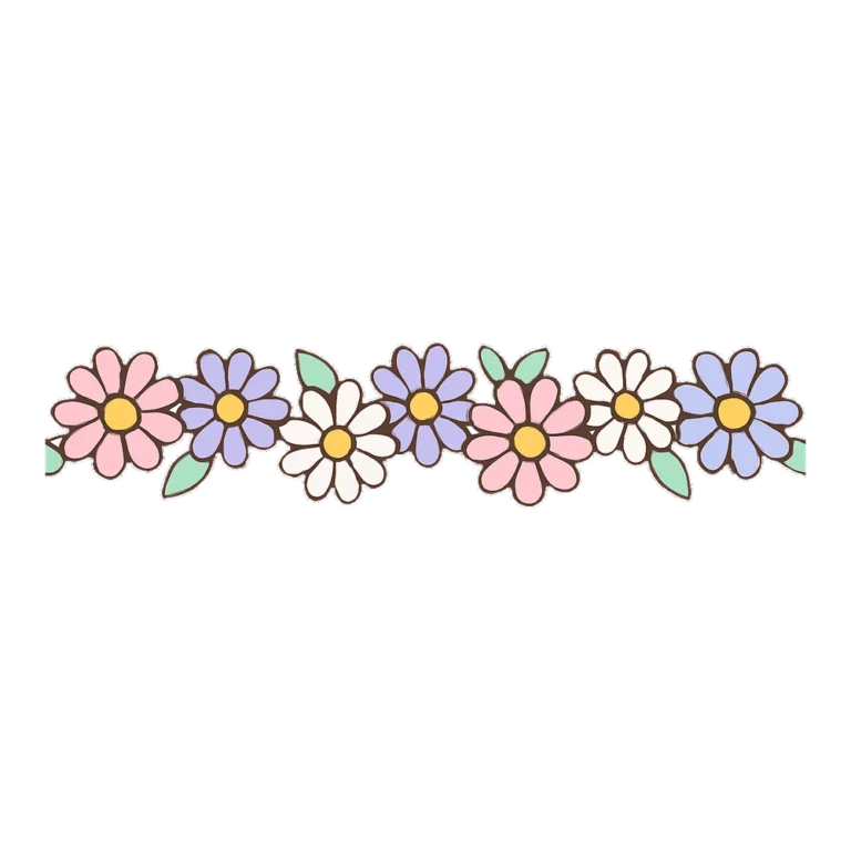Flower border clipart of a long garland of pastel daisies and leaves