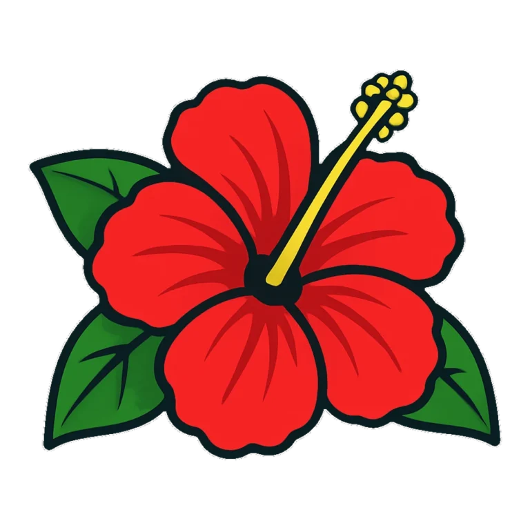 Hibiscus flower clipart of a bright red Hawaiian bloom with a long yellow stamen