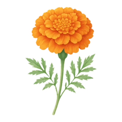 Marigold flower clipart of a ruffled orange bloom drawn with soft shading