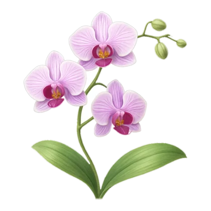 Purple orchid flower images clipart with three blooms on an arching stem