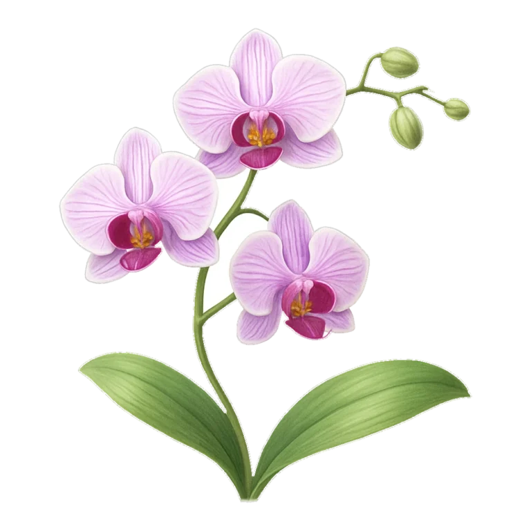 Purple orchid flower images clipart with three blooms on an arching stem
