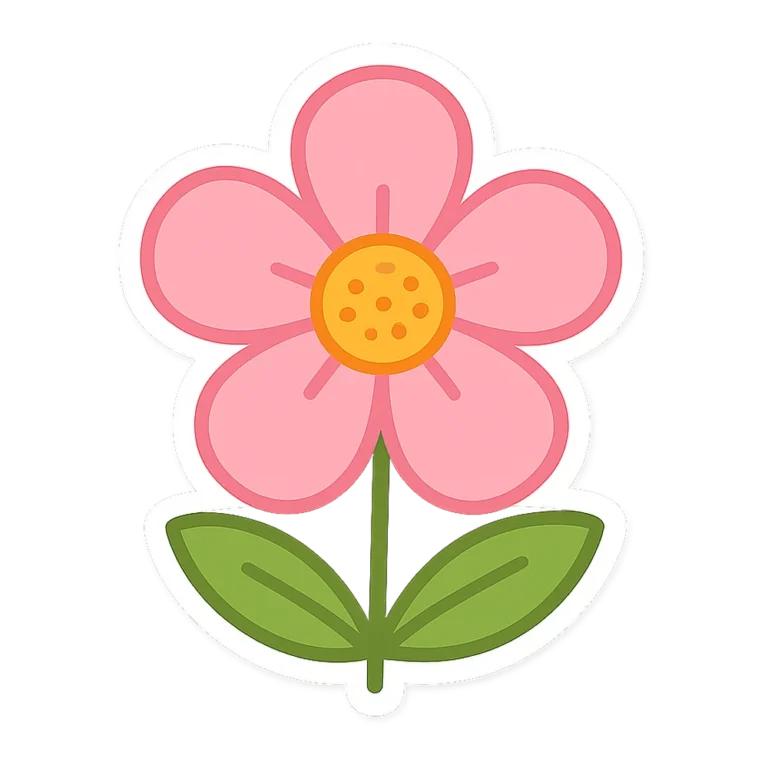 Pink flower clipart sticker of a simple five petal bloom with a white edge