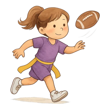 Watercolor football player clipart of a girl throwing a spiral pass