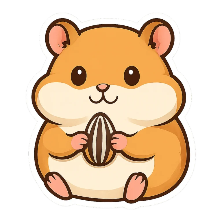 Hamster clipart sticker of a golden hamster with puffy cheeks holding a sunflower seed