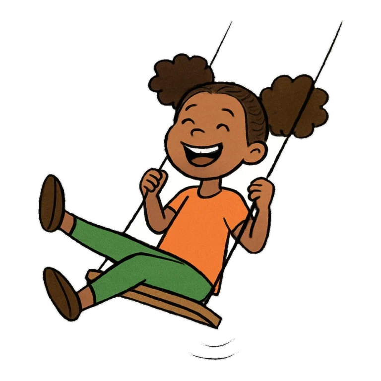 Kid clipart of a child pumping her legs high on a playground swing