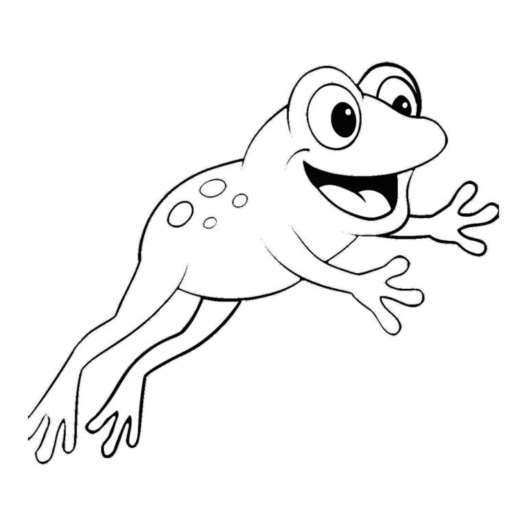 Frog clipart black and white of a cartoon jumping frog with legs stretched out
