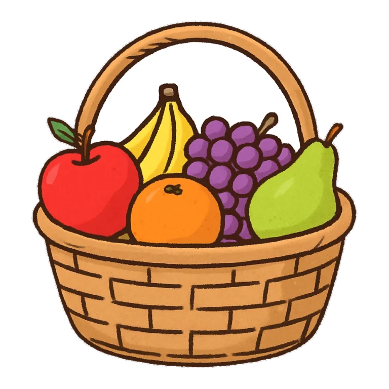 Fruit basket clipart doodle of a woven basket full of mixed fruits