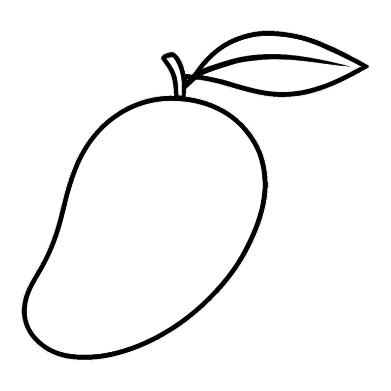 Mango clipart black and white outline of a mango with a stem and long leaf