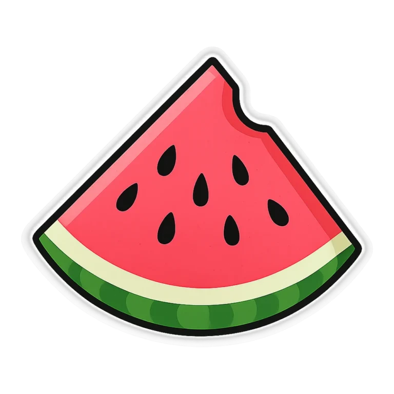 Watermelon clipart sticker of a juicy triangle slice with black seeds