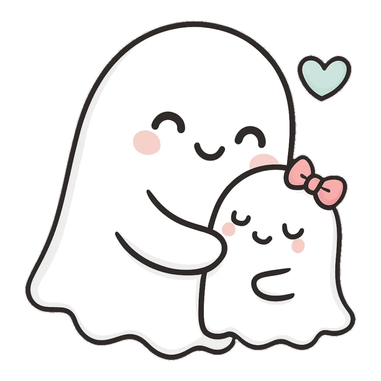 Ghost mom and baby clipart of a big ghost hugging a tiny baby ghost
