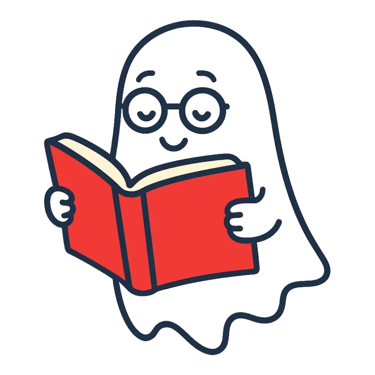 Ghost reading a book clipart of a ghost in round glasses holding an open book