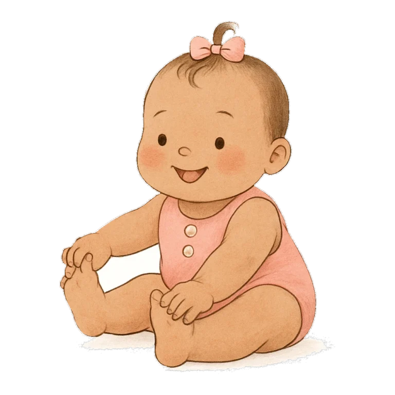 Baby girl clipart of a sitting baby in a pink romper with a small bow