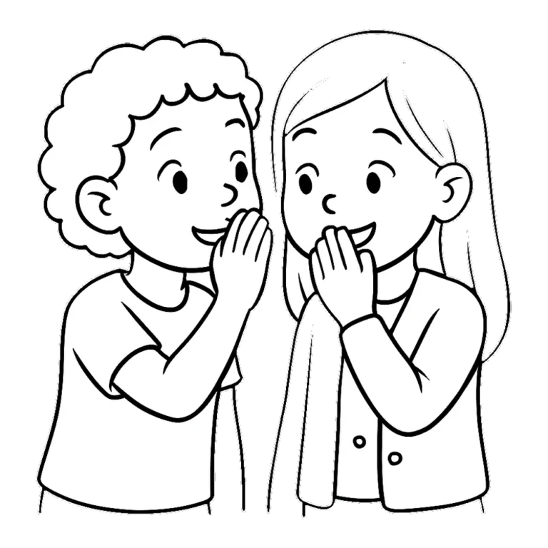 Two girls clipart in black and white of one girl whispering a secret to her friend