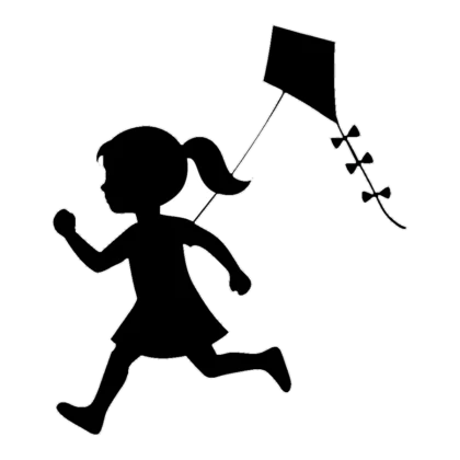Girl clipart silhouette of a girl with a ponytail running and flying a kite