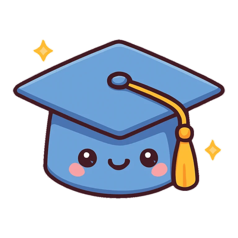 Cute graduation hat clipart of a smiling blue cap with rosy cheeks and a tassel