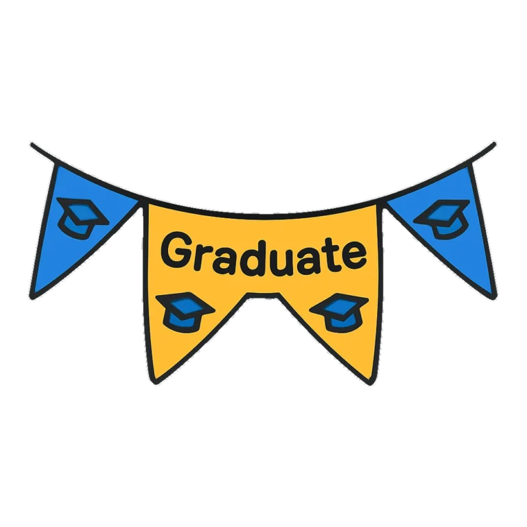 Free graduation clip art of a pennant banner with tiny caps and the word Graduate