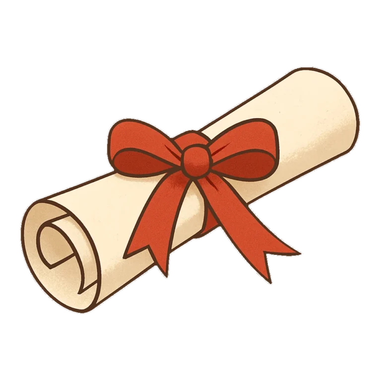 Diploma clipart of a rolled cream scroll tied with a red ribbon bow
