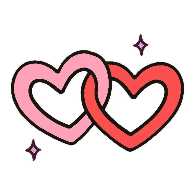 Two hearts clipart doodle of a pink heart and a red heart linked together
