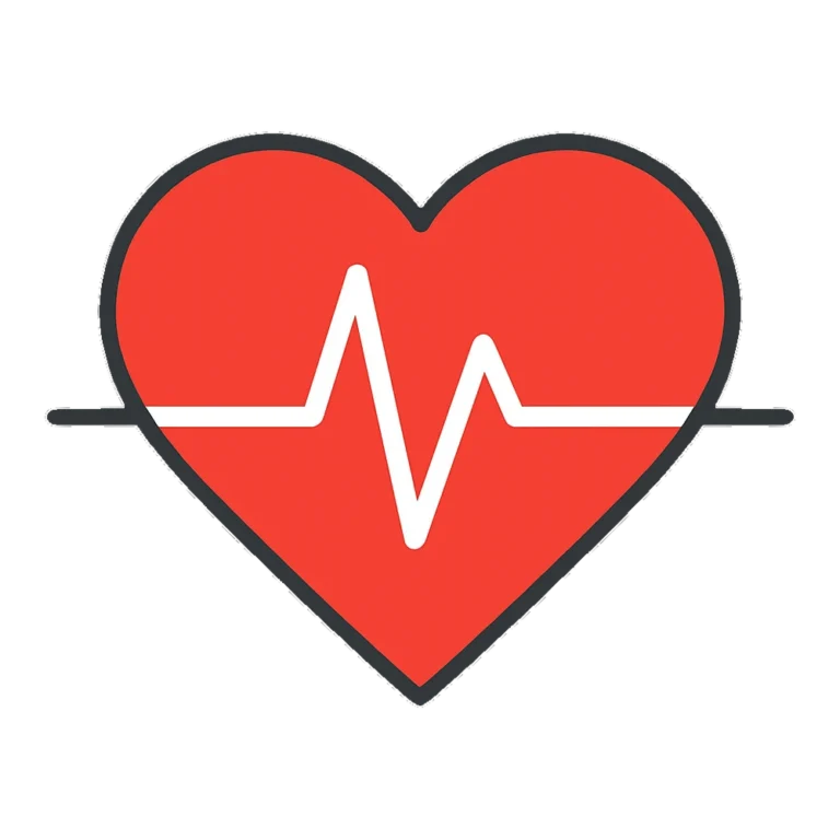 Heartbeat clipart of a red heart with a pulse line running across it