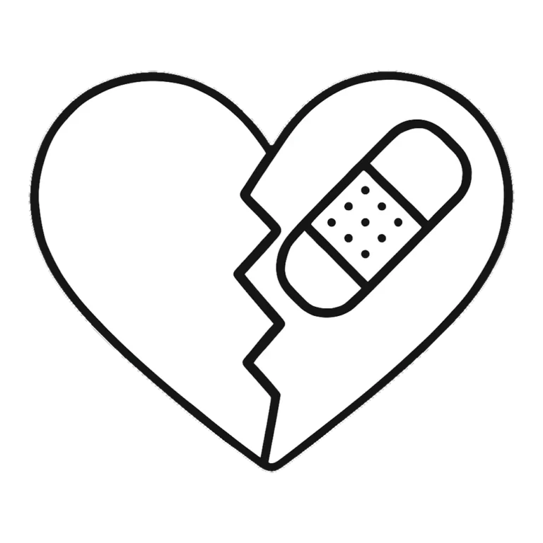 Broken heart clipart black and white of a heart split by a zigzag crack