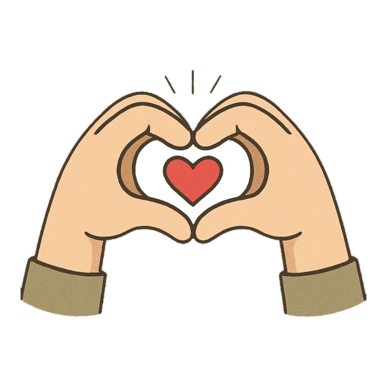 Heart hands clipart in retro style of two hands forming a heart shape