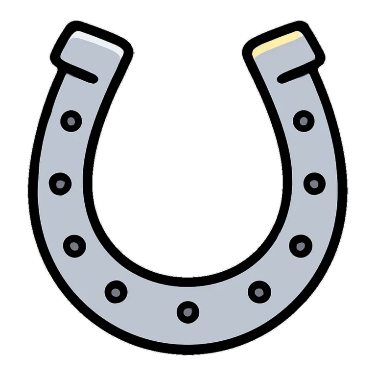 Horseshoe clipart in flat colors of a shiny silver horse shoe with nail holes