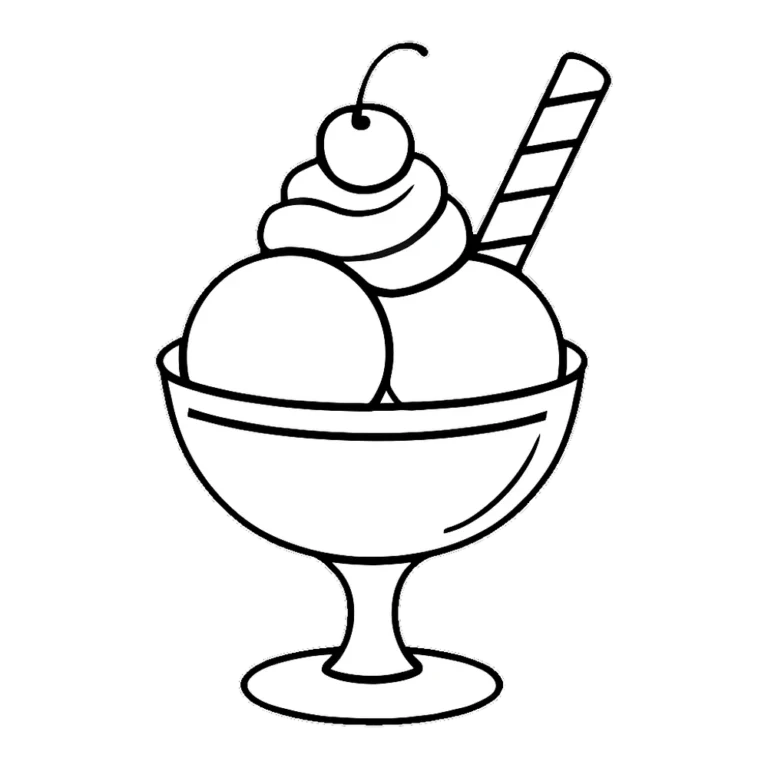 Ice cream sundae clipart black and white of a bowl with scoops and whipped cream
