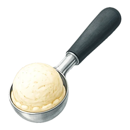 Ice cream scoop clipart of a metal scooper holding a round vanilla scoop