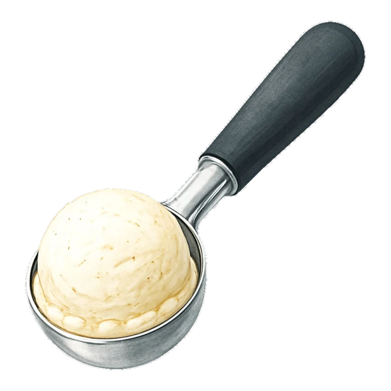 Ice cream scoop clipart of a metal scooper holding a round vanilla scoop