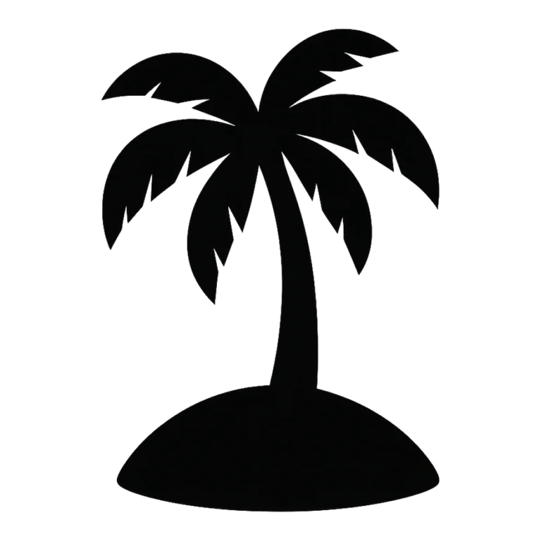 Island clipart silhouette of a small island with one curved palm tree
